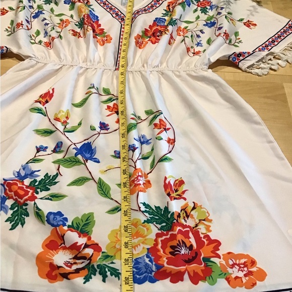 Yellow and Red V-Neck Dolman Sleeve Mini Sundress - Picture 5 of 6